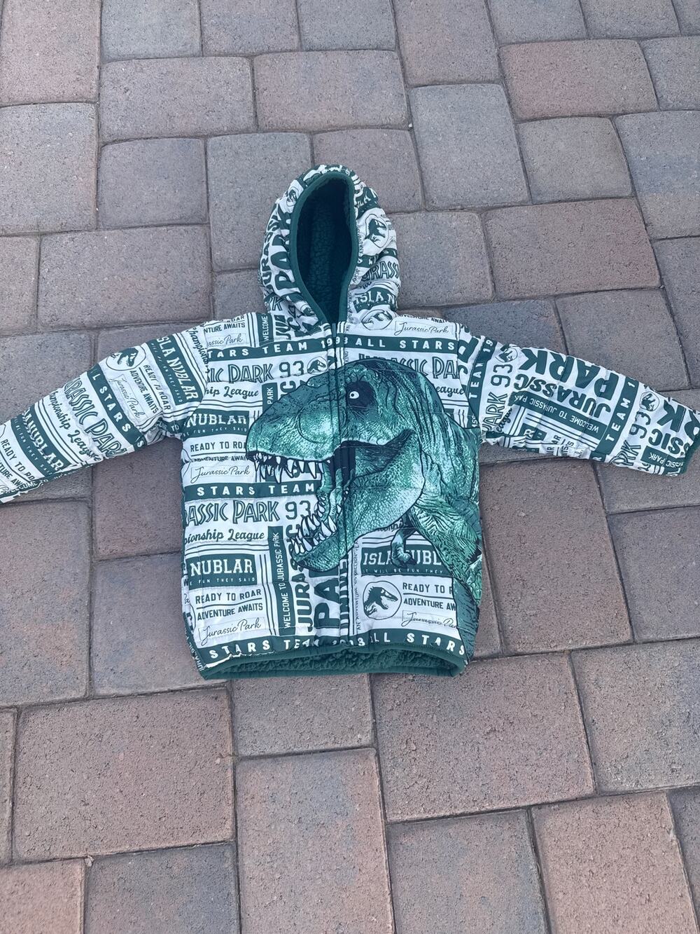 Jurassic Park Reversible Jacket Toddler 2T Dinosaur Hooded Full Zip Coat